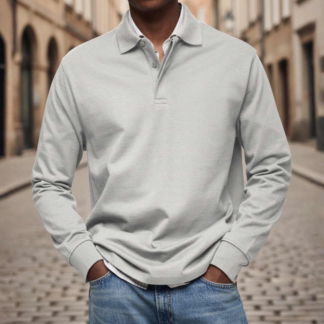 Men's Long Sleeve Polo with Collar and Button