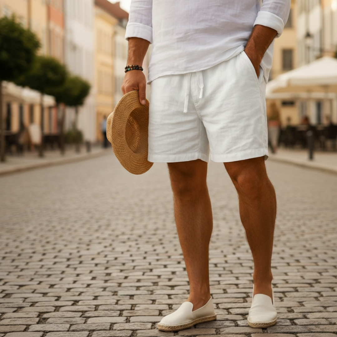 Men's Casual Bermuda Shorts Linen Cotton Stretch Drawstring