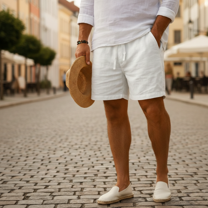 Bermuda casual da uomo in lino cotone elasticizzato con coulisse