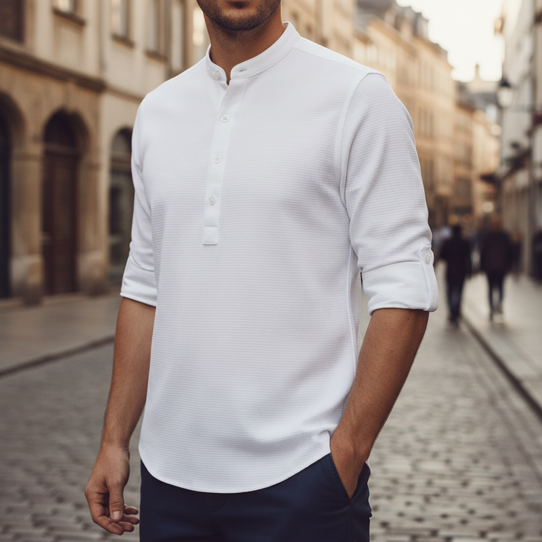 Men's Henley Shirt in Beige Honeycomb