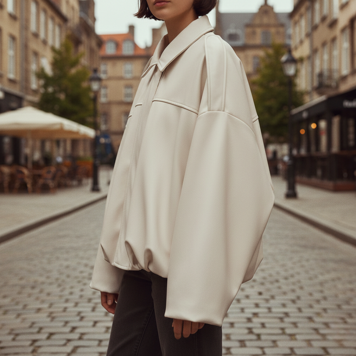 Elegant Oversized Women's Jacket in Mixed Fabric