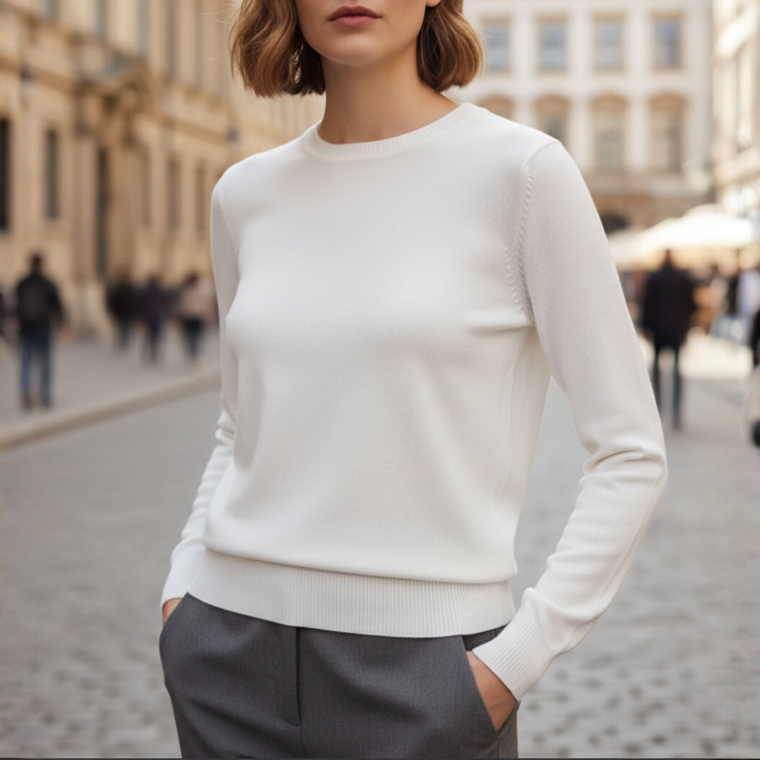 Women's Basic Long Sleeve Crew Neck Sweater in Fine Knit