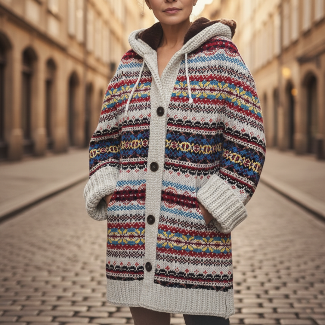 Women's Short Jacket in Mixed Material with Notched Collar and Buttons