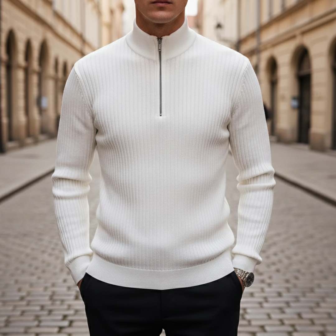 Men's Merino Wool Long Sleeve Polo with Zip