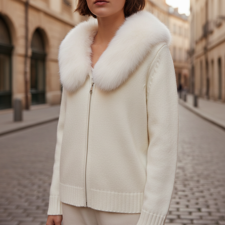 Women's Mixed Fabric Jacket with Synthetic Fur Collar