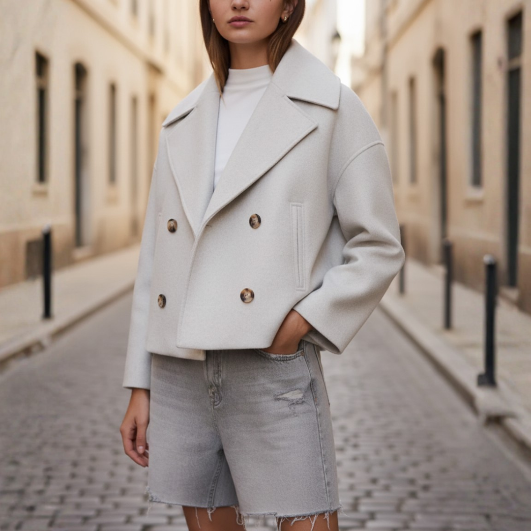 Women’s Short Double-Breasted Blended Fabric Jacket