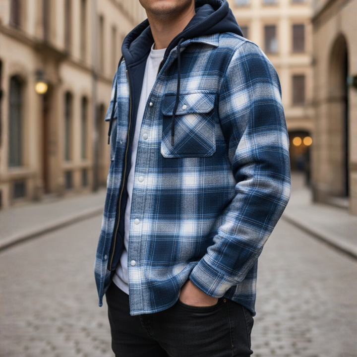 Giacca da uomo in flanella con cappuccio e zip