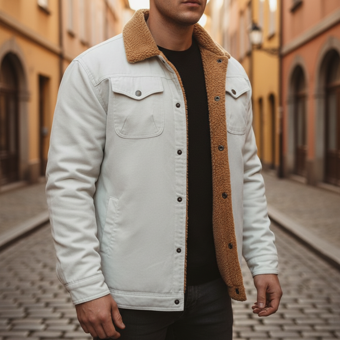 Men's Winter Jacket in Fabric with Inner Fur