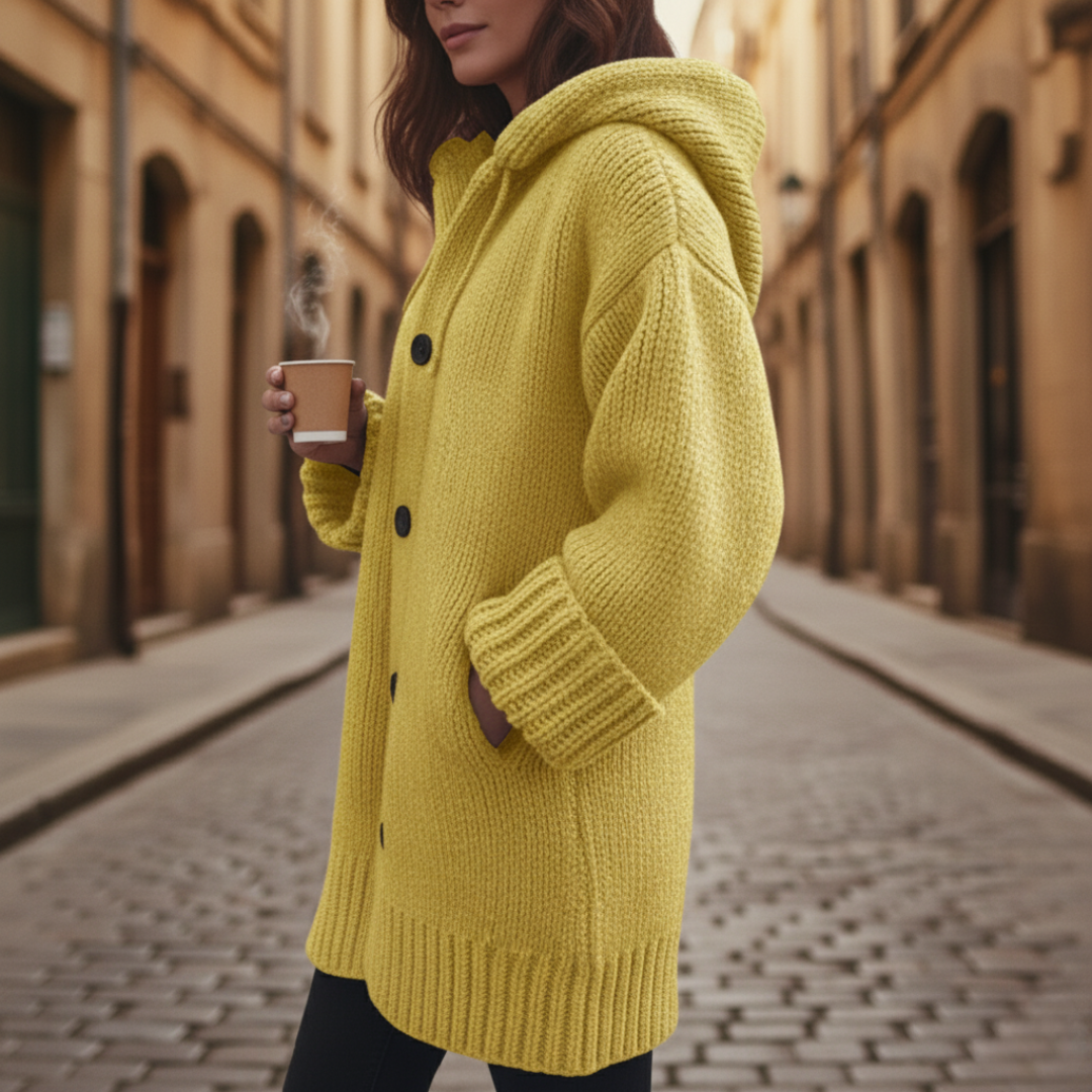 Women's Oversized Cardigan with Hood in Mixed Fibers