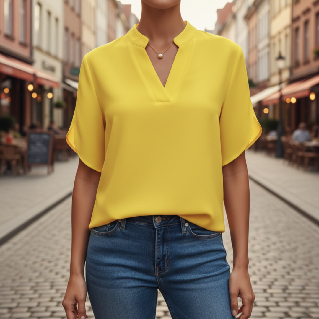 V-Neck Blouse in Pistachio with Short Sleeves for Women