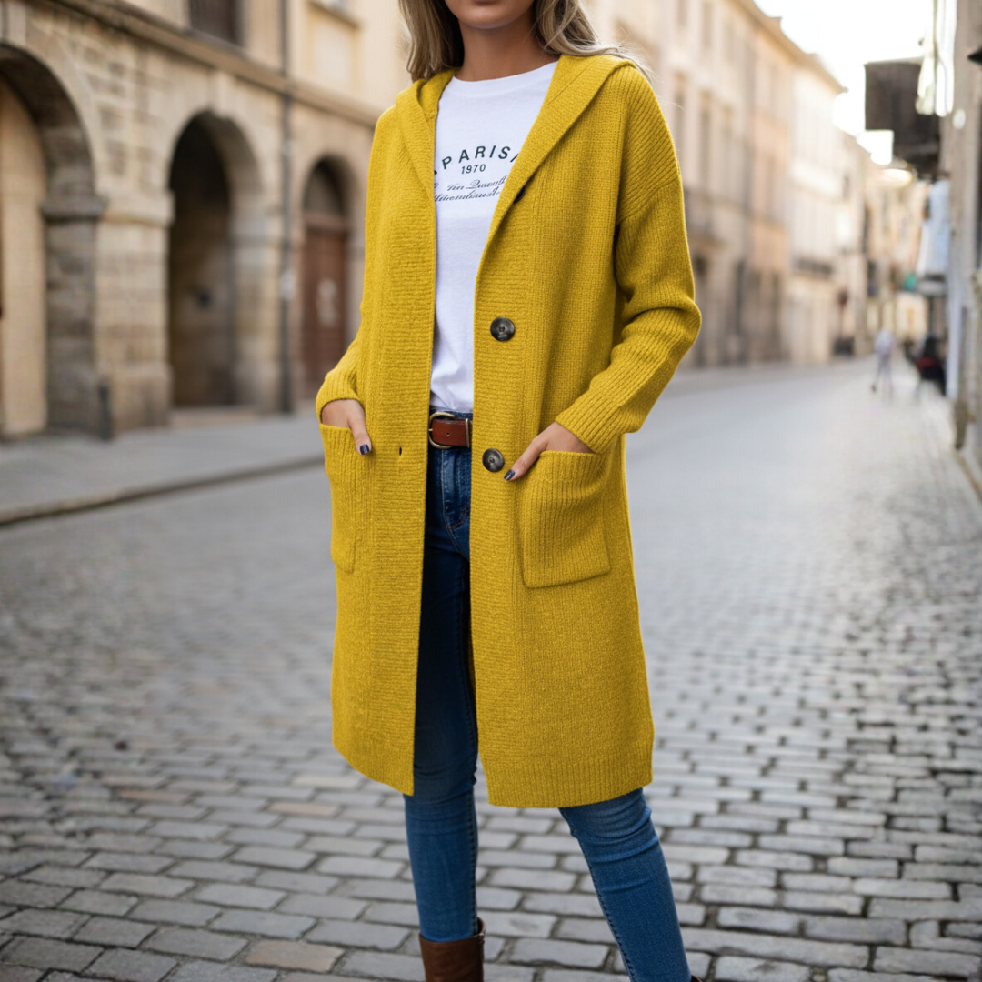 Long Women's Knit Cardigan with Hood