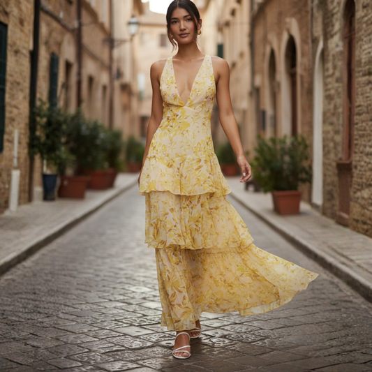 Women's Lightweight Floral Maxi Dress | Elegant V-Neck Sleeveless Summer Gown 1