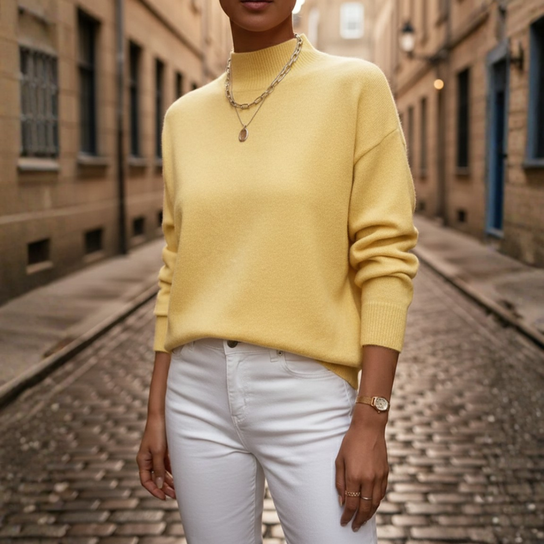 Women's High Neck Sweater in Milk White